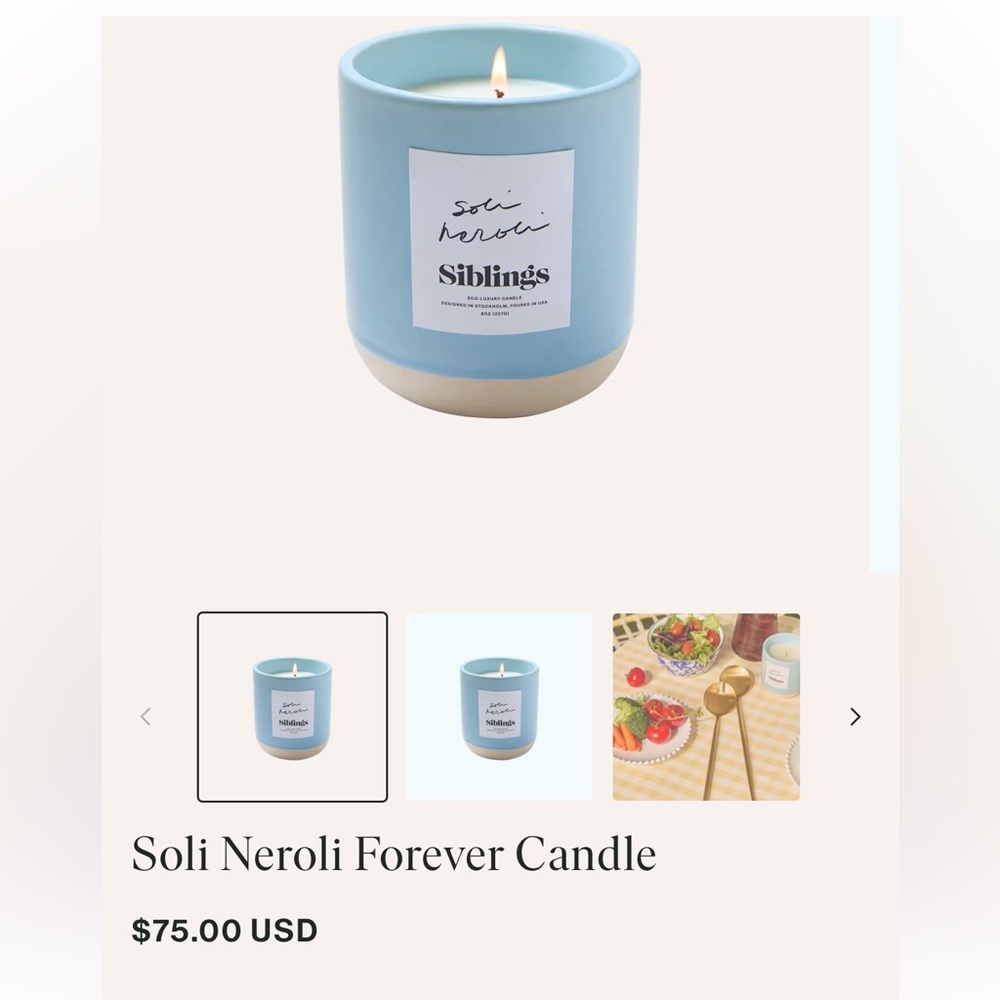 NEW⭐️Siblings Soli Neroli Forever Candle - 8 oz $75